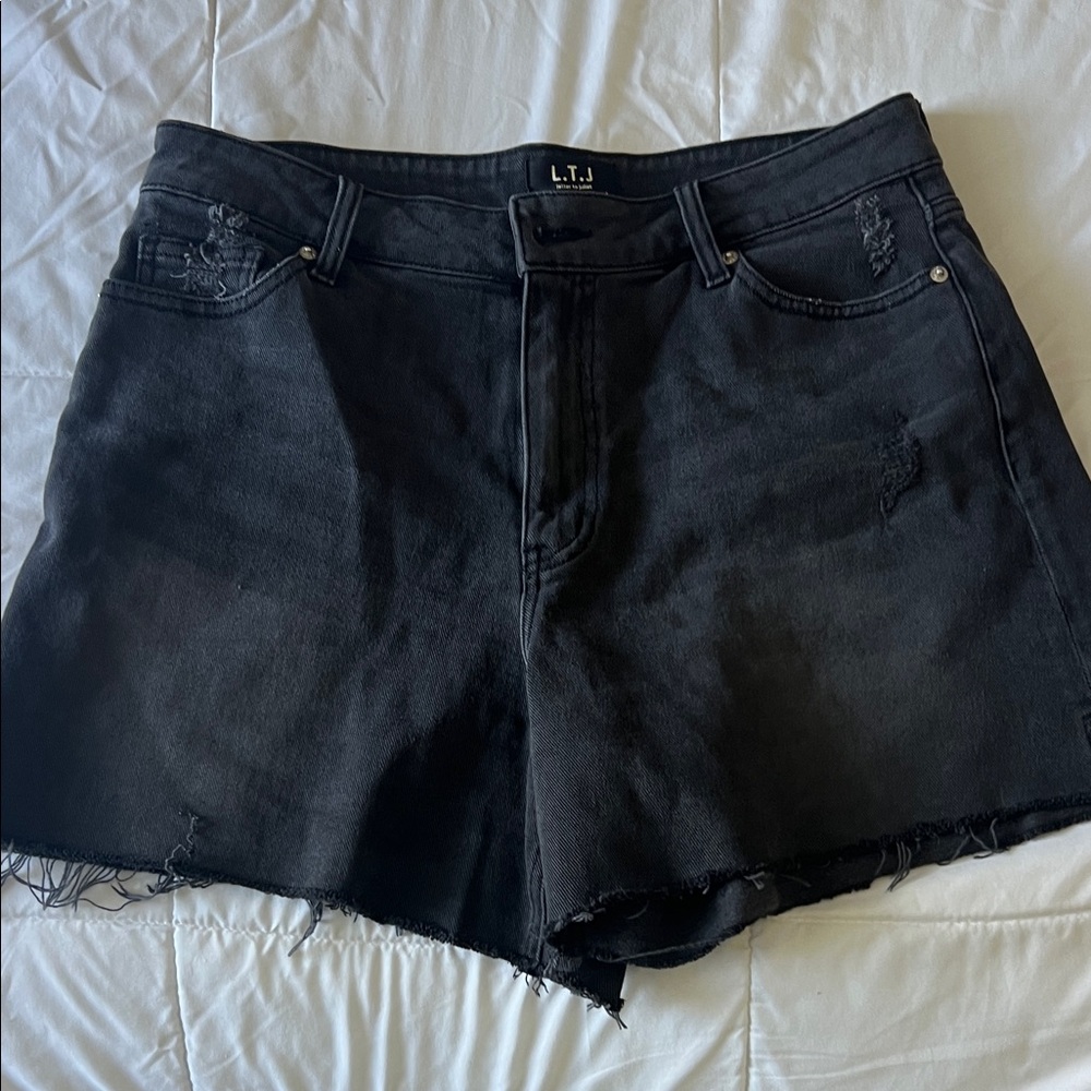 L.T.J Black Distressed High-Rise Jean Shorts